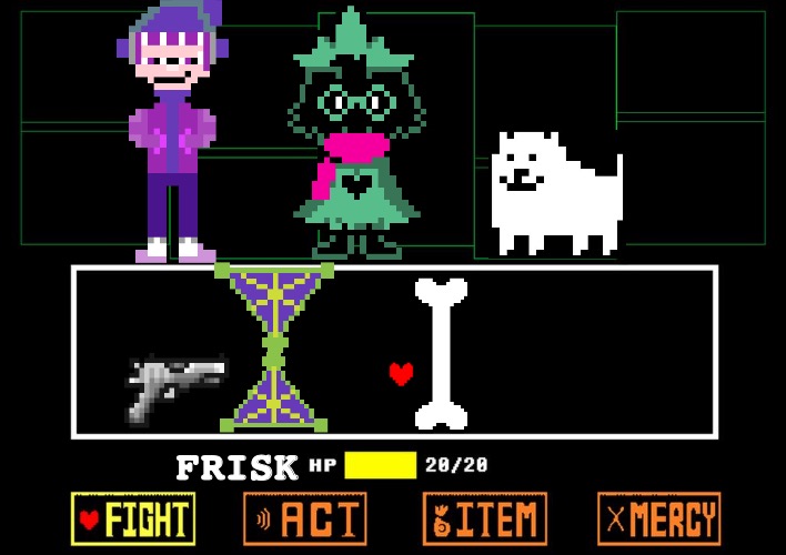 The Flipped Time Trio (Improved Version) | FRISK | image tagged in blank undertale battle,memes,brycemanoo,undertale,deltarune,annoying dog | made w/ Imgflip meme maker