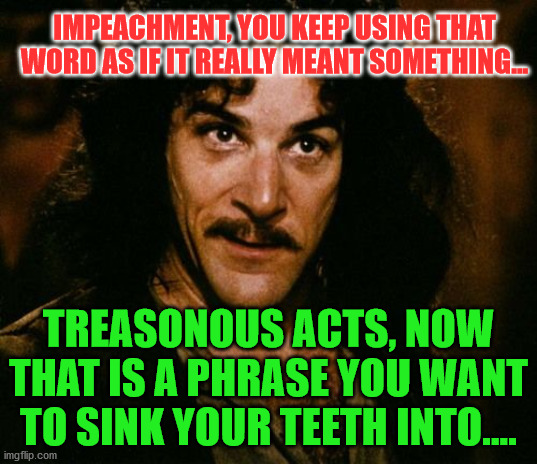 You keep using that word | IMPEACHMENT, YOU KEEP USING THAT WORD AS IF IT REALLY MEANT SOMETHING... TREASONOUS ACTS, NOW THAT IS A PHRASE YOU WANT TO SINK YOUR TEETH INTO.... | image tagged in you keep using that word | made w/ Imgflip meme maker