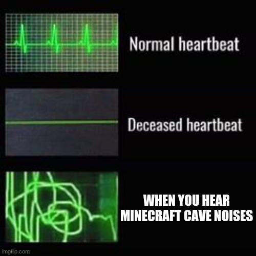It's the scariest thing | WHEN YOU HEAR MINECRAFT CAVE NOISES | image tagged in heartbeat rate | made w/ Imgflip meme maker