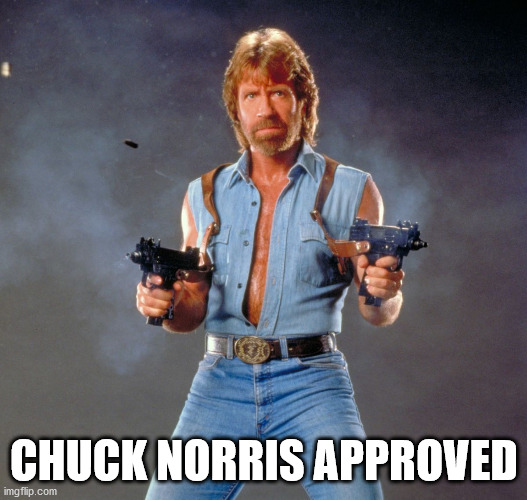 Chuck Norris Guns Meme | CHUCK NORRIS APPROVED | image tagged in memes,chuck norris guns,chuck norris | made w/ Imgflip meme maker