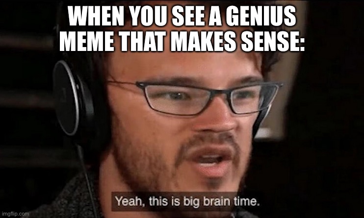 Yeah, This is Big Brain Time | WHEN YOU SEE A GENIUS MEME THAT MAKES SENSE: | image tagged in big brain time,genius,memes,funny memes | made w/ Imgflip meme maker