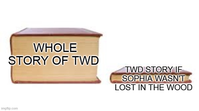 Big book small book | WHOLE STORY OF TWD; TWD STORY IF SOPHIA WASN'T LOST IN THE WOOD | image tagged in big book small book,memes,the walking dead,twd | made w/ Imgflip meme maker