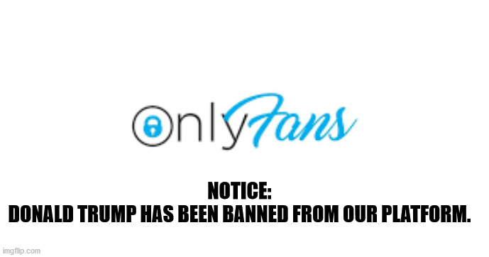 Dump Trump | NOTICE:

DONALD TRUMP HAS BEEN BANNED FROM OUR PLATFORM. | image tagged in donald trump,banned | made w/ Imgflip meme maker