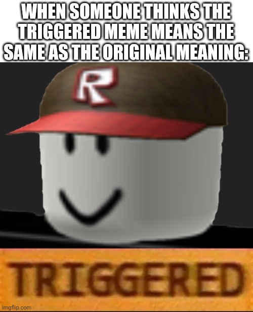 Roblox Triggered | WHEN SOMEONE THINKS THE TRIGGERED MEME MEANS THE SAME AS THE ORIGINAL MEANING: | image tagged in roblox triggered,triggered,anxiety | made w/ Imgflip meme maker