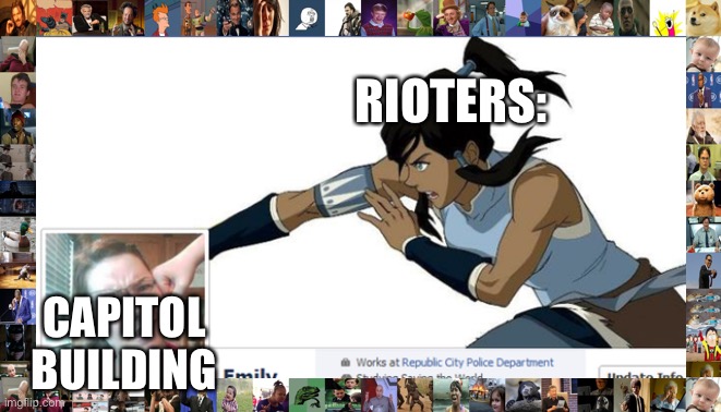 Korra punching a other woman | RIOTERS:; CAPITOL BUILDING | image tagged in korra punching a other woman | made w/ Imgflip meme maker