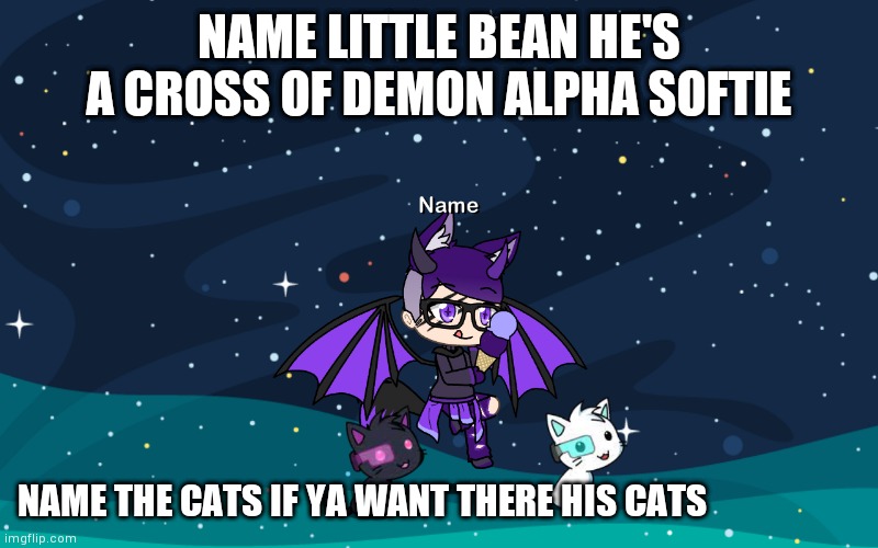 Hey | NAME LITTLE BEAN HE'S A CROSS OF DEMON ALPHA SOFTIE; NAME THE CATS IF YA WANT THERE HIS CATS | image tagged in gacha life | made w/ Imgflip meme maker