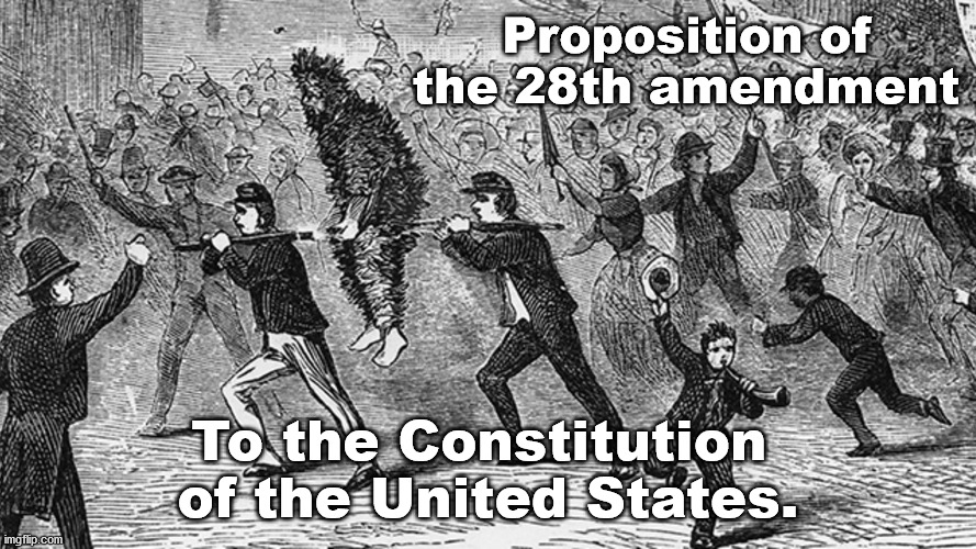 28th Amendment proposition | Proposition of the 28th amendment; To the Constitution 
of the United States. | image tagged in tar and feathers,on a rail | made w/ Imgflip meme maker