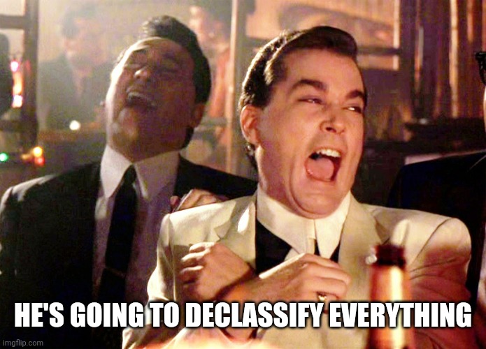 Good Fellas Hilarious Meme | HE'S GOING TO DECLASSIFY EVERYTHING | image tagged in memes,good fellas hilarious | made w/ Imgflip meme maker