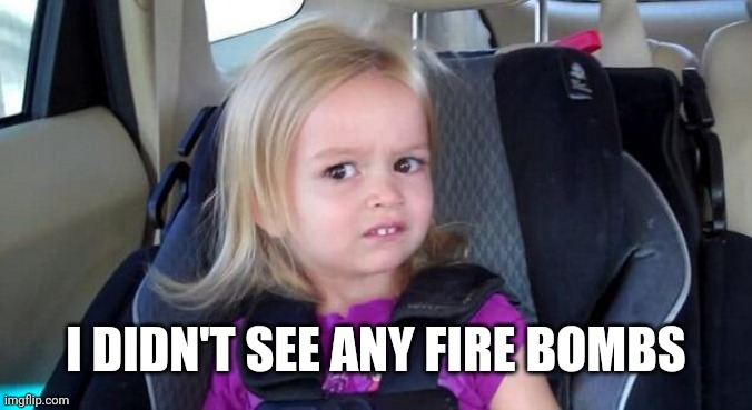 wtf girl | I DIDN'T SEE ANY FIRE BOMBS | image tagged in wtf girl | made w/ Imgflip meme maker