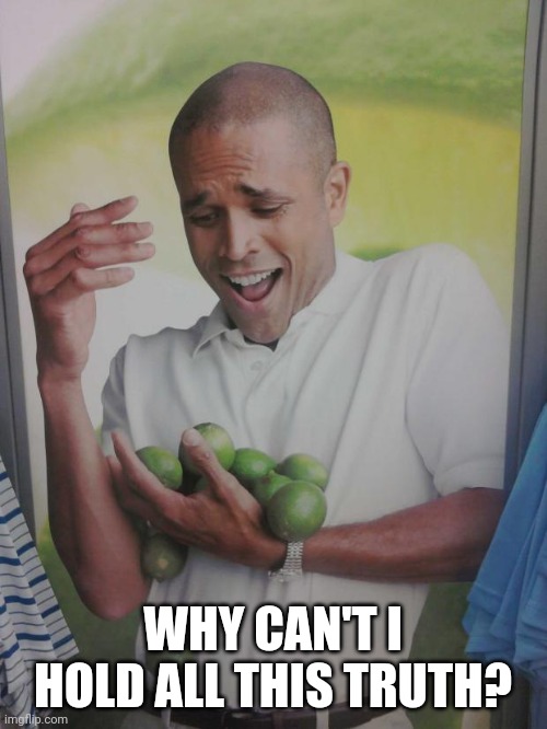 Why Can't I Hold All These Limes Meme | WHY CAN'T I HOLD ALL THIS TRUTH? | image tagged in memes,why can't i hold all these limes | made w/ Imgflip meme maker