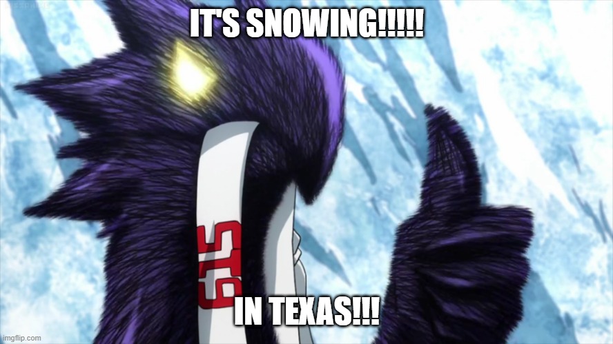 IT'S SNOWING!!!!! IN TEXAS!!! | image tagged in dark shadow thumbs up | made w/ Imgflip meme maker