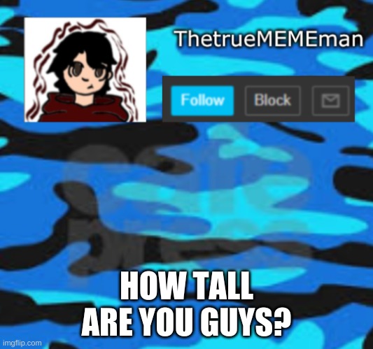 *hides in 5'3* | HOW TALL ARE YOU GUYS? | image tagged in thetruemememan announcement | made w/ Imgflip meme maker