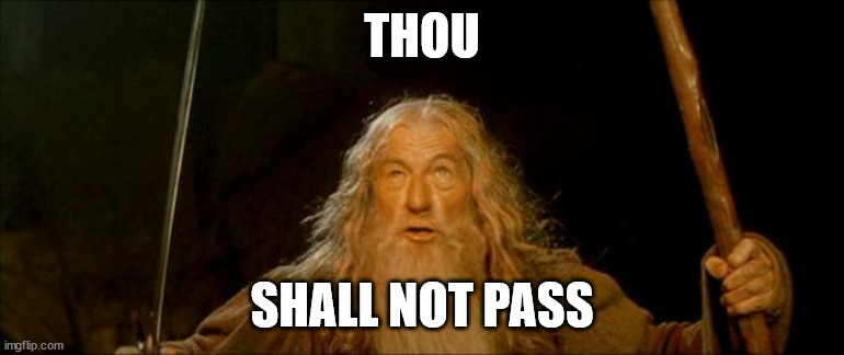 gandalf you shall not pass | THOU SHALL NOT PASS | image tagged in gandalf you shall not pass | made w/ Imgflip meme maker