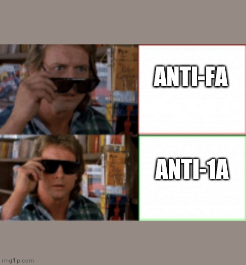 They live sunglasses |  ANTI-FA; ANTI-1A | image tagged in they live sunglasses | made w/ Imgflip meme maker