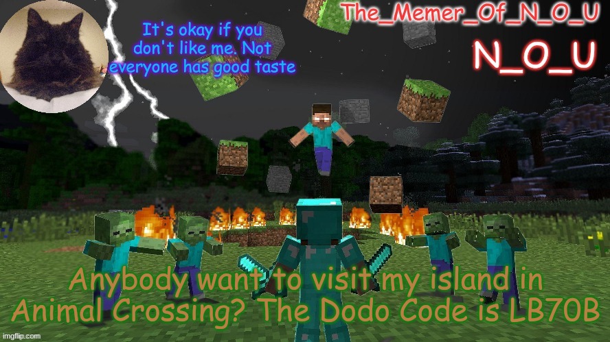 N_O_U | Anybody want to visit my island in Animal Crossing? The Dodo Code is LB70B | image tagged in n_o_u | made w/ Imgflip meme maker