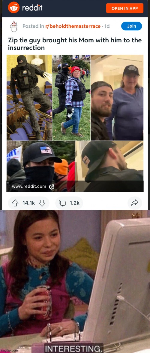 Just a mother-son outing in D.C. ig | image tagged in zip tie guy,icarly interesting,mother,riots,right wing,terrorist | made w/ Imgflip meme maker