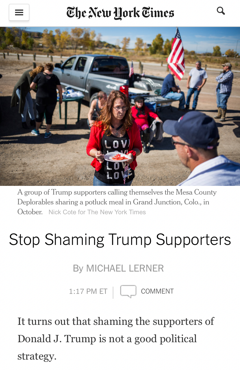 NYT stop shaming Trump supporters Blank Meme Template