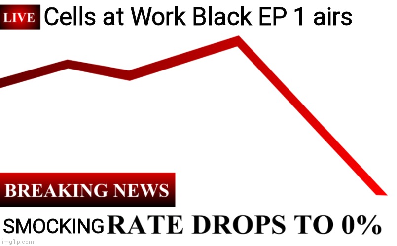 Cells at Work Black | Cells at Work Black EP 1 airs; SMOCKING | image tagged in ____ rate drops to 0 | made w/ Imgflip meme maker