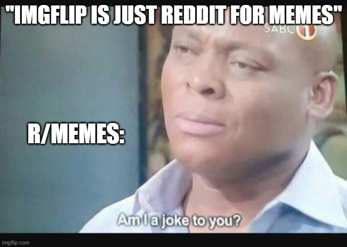 Am I a joke to you? | "IMGFLIP IS JUST REDDIT FOR MEMES"; R/MEMES: | image tagged in am i a joke to you | made w/ Imgflip meme maker