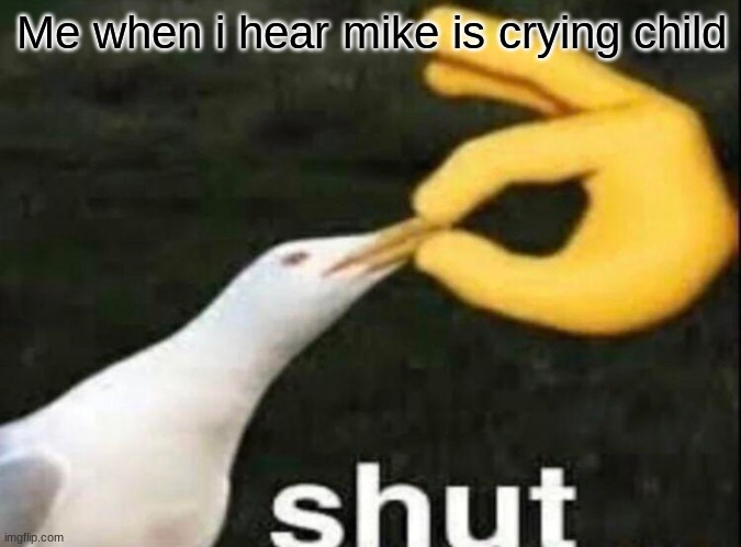 facts | Me when i hear mike is crying child | image tagged in shut | made w/ Imgflip meme maker