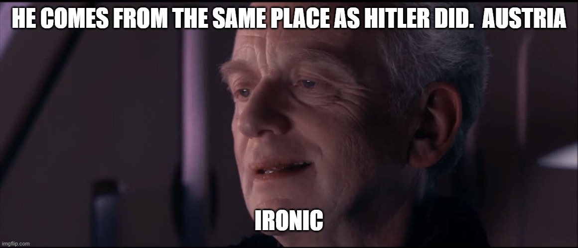 Palpatine Ironic  | HE COMES FROM THE SAME PLACE AS HITLER DID.  AUSTRIA IRONIC | image tagged in palpatine ironic | made w/ Imgflip meme maker
