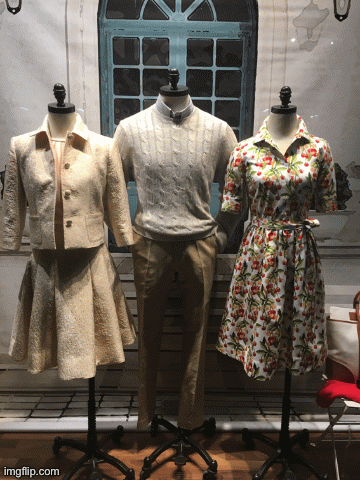 Florals for Spring (It makes sense to me.) | image tagged in gifs,fashion,window design,anthropologie,brooks brothers,florals for spring | made w/ Imgflip images-to-gif maker