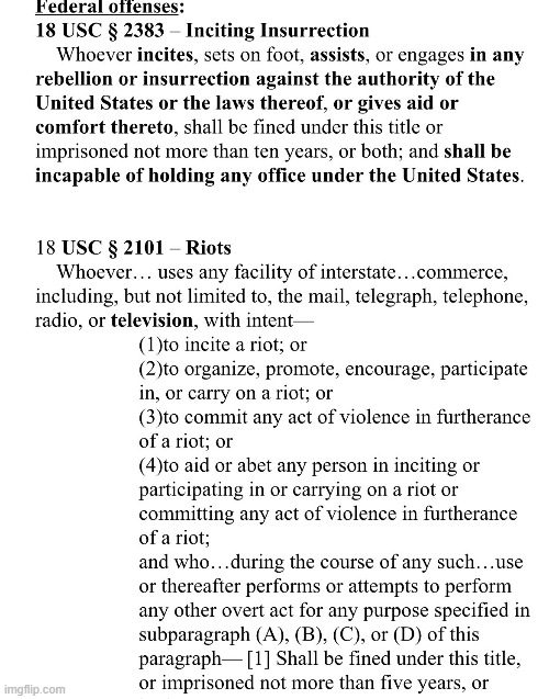 Federal Law About Riots | image tagged in riot law,follow trump go to jail,impeach trump again,traitors,the big lie,trump lost you losers | made w/ Imgflip meme maker