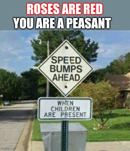 Well then... | ROSES ARE RED; YOU ARE A PEASANT | image tagged in funny,stupid signs | made w/ Imgflip meme maker