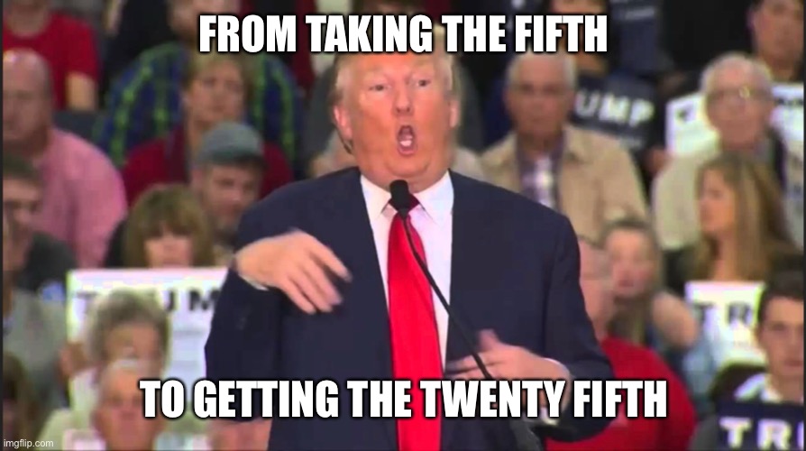 From the fifth to the twenty fifth | FROM TAKING THE FIFTH; TO GETTING THE TWENTY FIFTH | image tagged in trump,joe biden | made w/ Imgflip meme maker