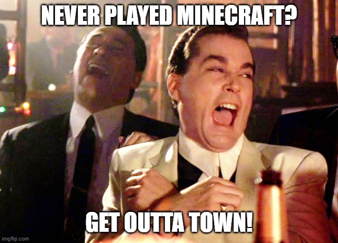 Good Fellas Hilarious | NEVER PLAYED MINECRAFT? GET OUTTA TOWN! | image tagged in memes,good fellas hilarious | made w/ Imgflip meme maker