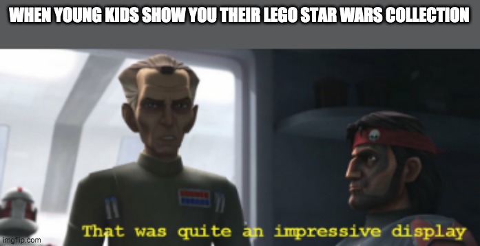 That was quite an impressive display | WHEN YOUNG KIDS SHOW YOU THEIR LEGO STAR WARS COLLECTION | image tagged in that was quite an impressive display | made w/ Imgflip meme maker