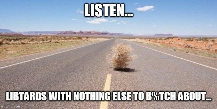 tumbleweed | LISTEN... LIBTARDS WITH NOTHING ELSE TO B%TCH ABOUT... | image tagged in tumbleweed | made w/ Imgflip meme maker