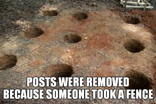 POSTS WERE REMOVED BECAUSE SOMEONE TOOK A FENCE | image tagged in stripper pole | made w/ Imgflip meme maker
