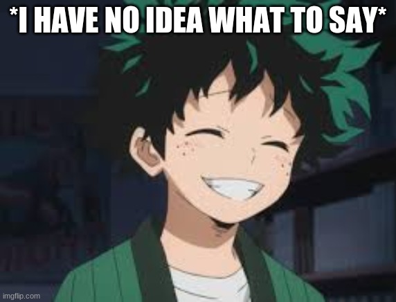 Deku smile | *I HAVE NO IDEA WHAT TO SAY* | image tagged in deku smile | made w/ Imgflip meme maker