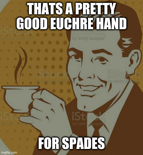 Mug Approval | THATS A PRETTY GOOD EUCHRE HAND FOR SPADES | image tagged in mug approval | made w/ Imgflip meme maker