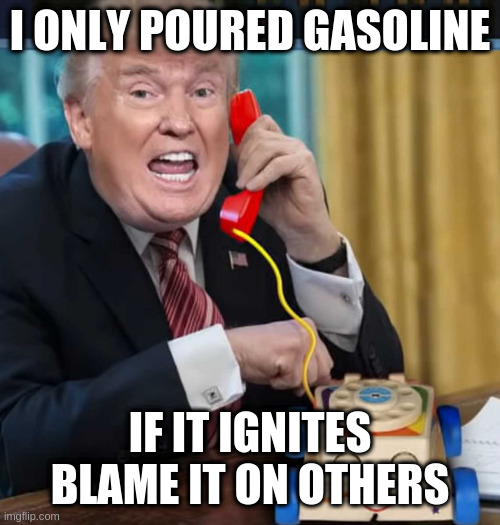 who thinks responsibility is for others | I ONLY POURED GASOLINE; IF IT IGNITES BLAME IT ON OTHERS | image tagged in i'm the president,rumpt | made w/ Imgflip meme maker