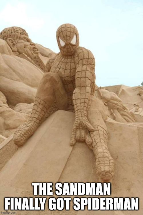 THE SANDMAN FINALLY GOT SPIDERMAN | image tagged in superheroes | made w/ Imgflip meme maker