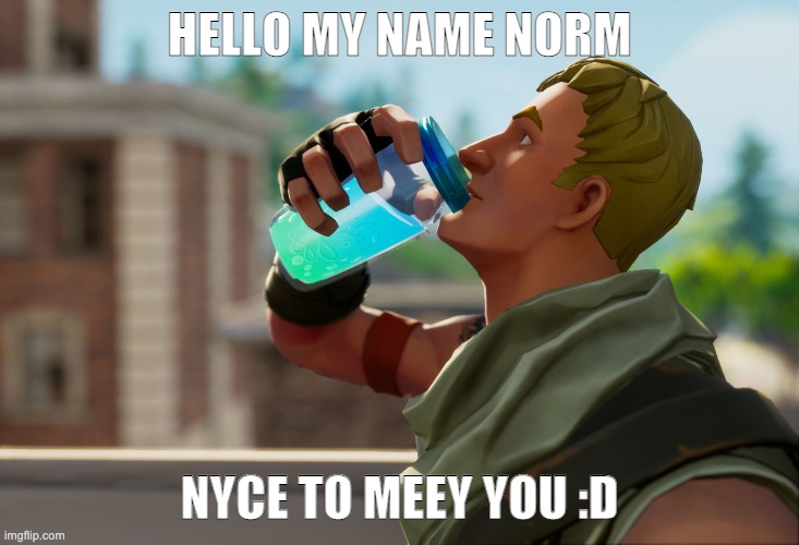 Fortnite the frog | HELLO MY NAME NORM; NYCE TO MEEY YOU :D | image tagged in fortnite the frog | made w/ Imgflip meme maker