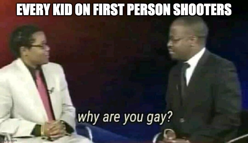Shooter Games | EVERY KID ON FIRST PERSON SHOOTERS | image tagged in why are you gay | made w/ Imgflip meme maker