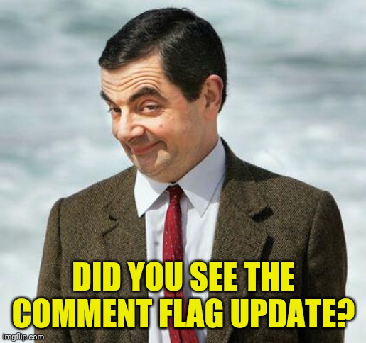 mr bean | DID YOU SEE THE COMMENT FLAG UPDATE? | image tagged in mr bean | made w/ Imgflip meme maker