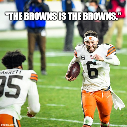 "The browns is the browns" | "THE BROWNS IS THE BROWNS." | image tagged in browns,happy,win | made w/ Imgflip meme maker