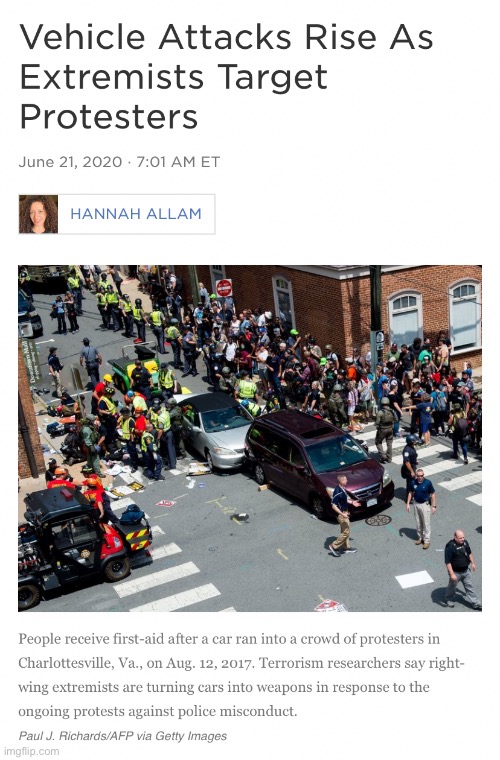 When they nominate no less than two vehicle-ramming memes for ImgFlip meme of the year. | image tagged in vehicle attacks rise as extremists target protestors | made w/ Imgflip meme maker