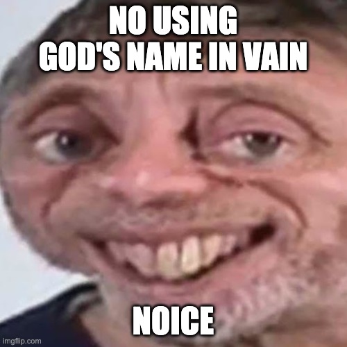 Noice | NO USING GOD'S NAME IN VAIN NOICE | image tagged in noice | made w/ Imgflip meme maker