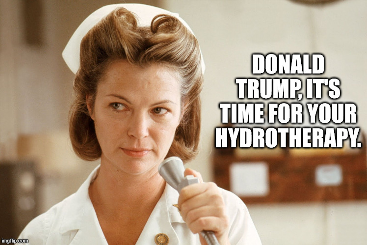 Nurse Ratchet | DONALD TRUMP, IT'S TIME FOR YOUR HYDROTHERAPY. | image tagged in donald trump | made w/ Imgflip meme maker