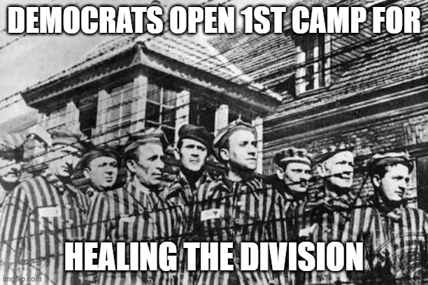 concentration camp | DEMOCRATS OPEN 1ST CAMP FOR; HEALING THE DIVISION | image tagged in concentration camp | made w/ Imgflip meme maker