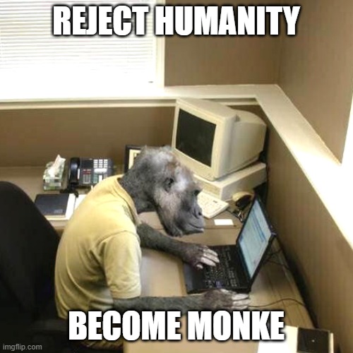 Monkey Business Meme | REJECT HUMANITY BECOME MONKE | image tagged in memes,monkey business | made w/ Imgflip meme maker