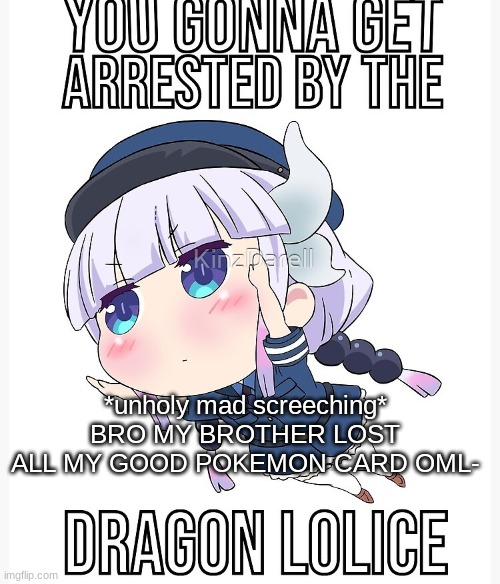 ;-; | *unholy mad screeching*
BRO MY BROTHER LOST ALL MY GOOD POKEMON CARD OML- | image tagged in you gonna get arrested by the dragon lolice | made w/ Imgflip meme maker
