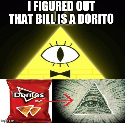 O-O | I FIGURED OUT THAT BILL IS A DORITO | image tagged in bill cipher,doritos | made w/ Imgflip meme maker