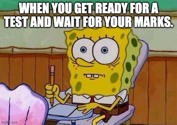 Spongebob test results | WHEN YOU GET READY FOR A TEST AND WAIT FOR YOUR MARKS. | image tagged in test | made w/ Imgflip meme maker
