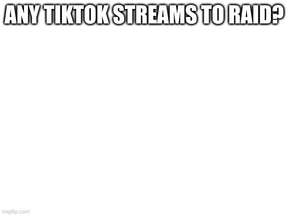 Blank White Template | ANY TIKTOK STREAMS TO RAID? | image tagged in blank white template | made w/ Imgflip meme maker